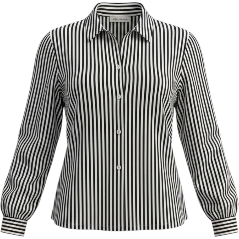 Lucky Winner Womens Black White Striped Long Sleeve Button Down Blouse USA Made